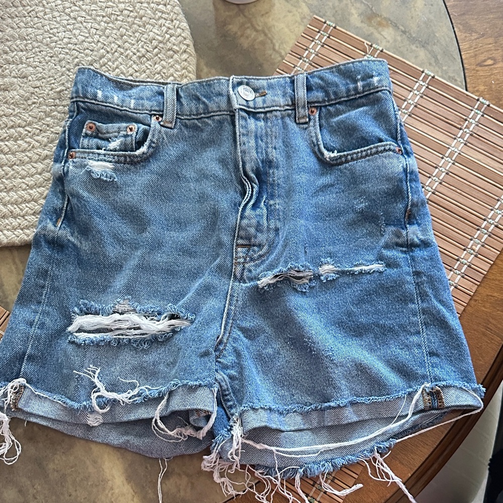 Zara Blue Distressed Jean Shorts